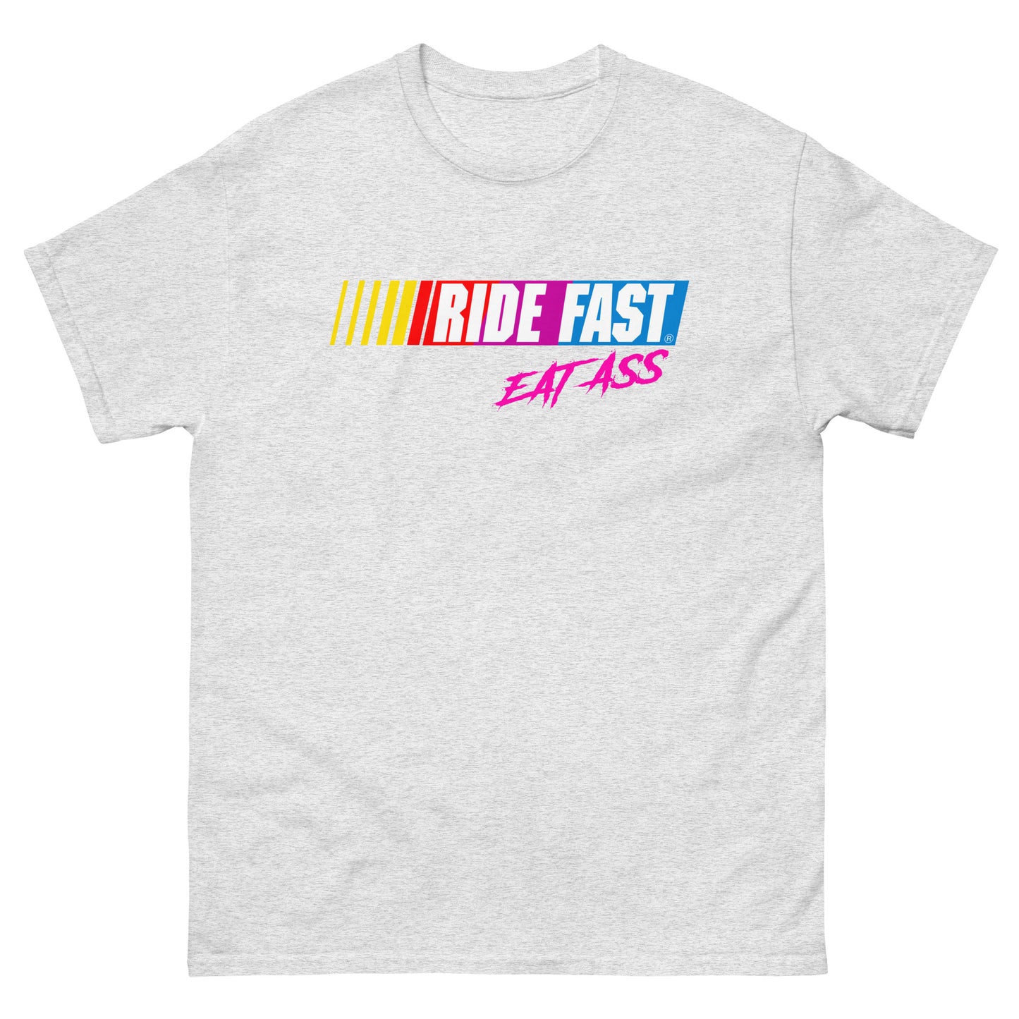 Ride fast eat ass design printed on t-shirt by Whistler Shirts