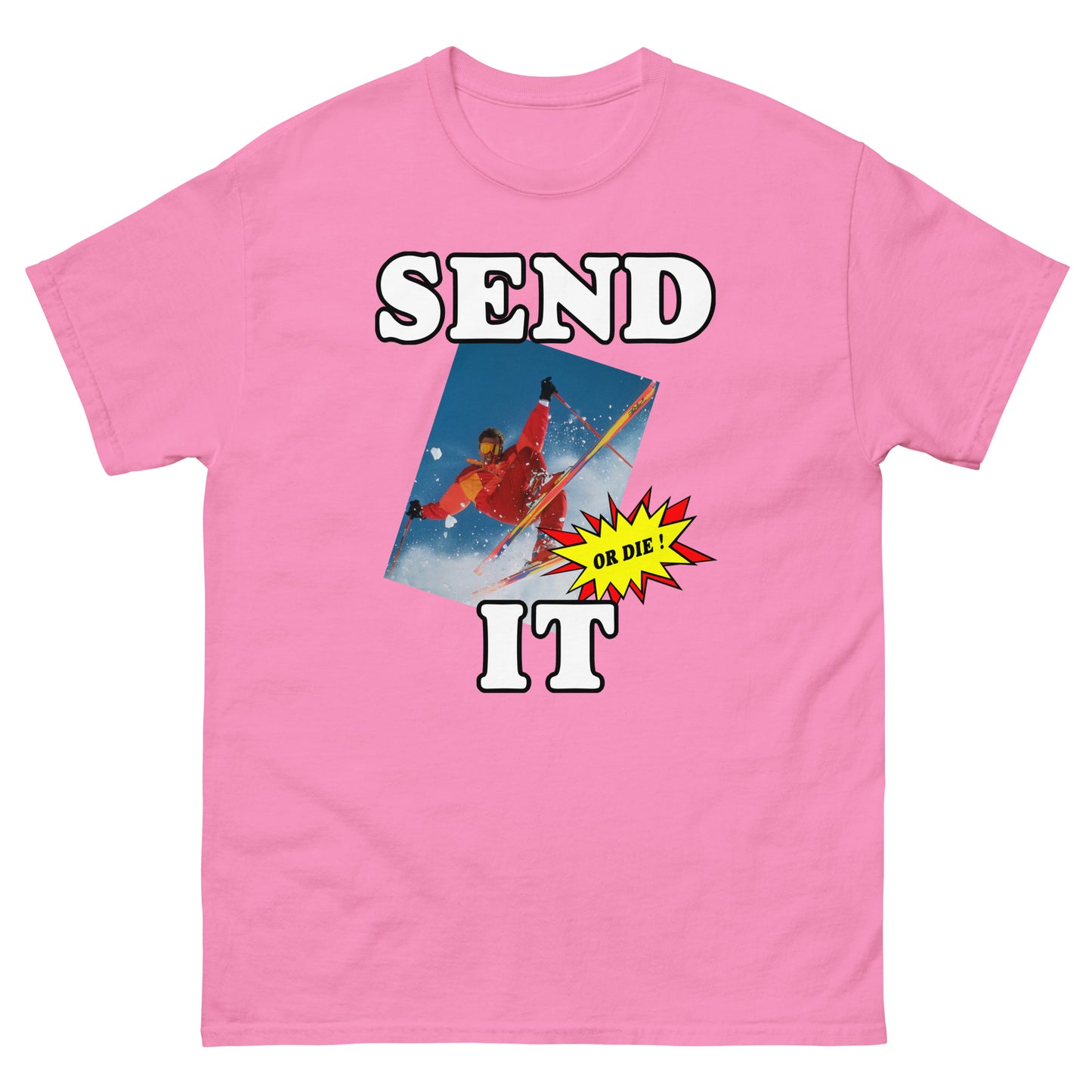 Send it or die extreme skier printed t-shirt by Whistler Shirts