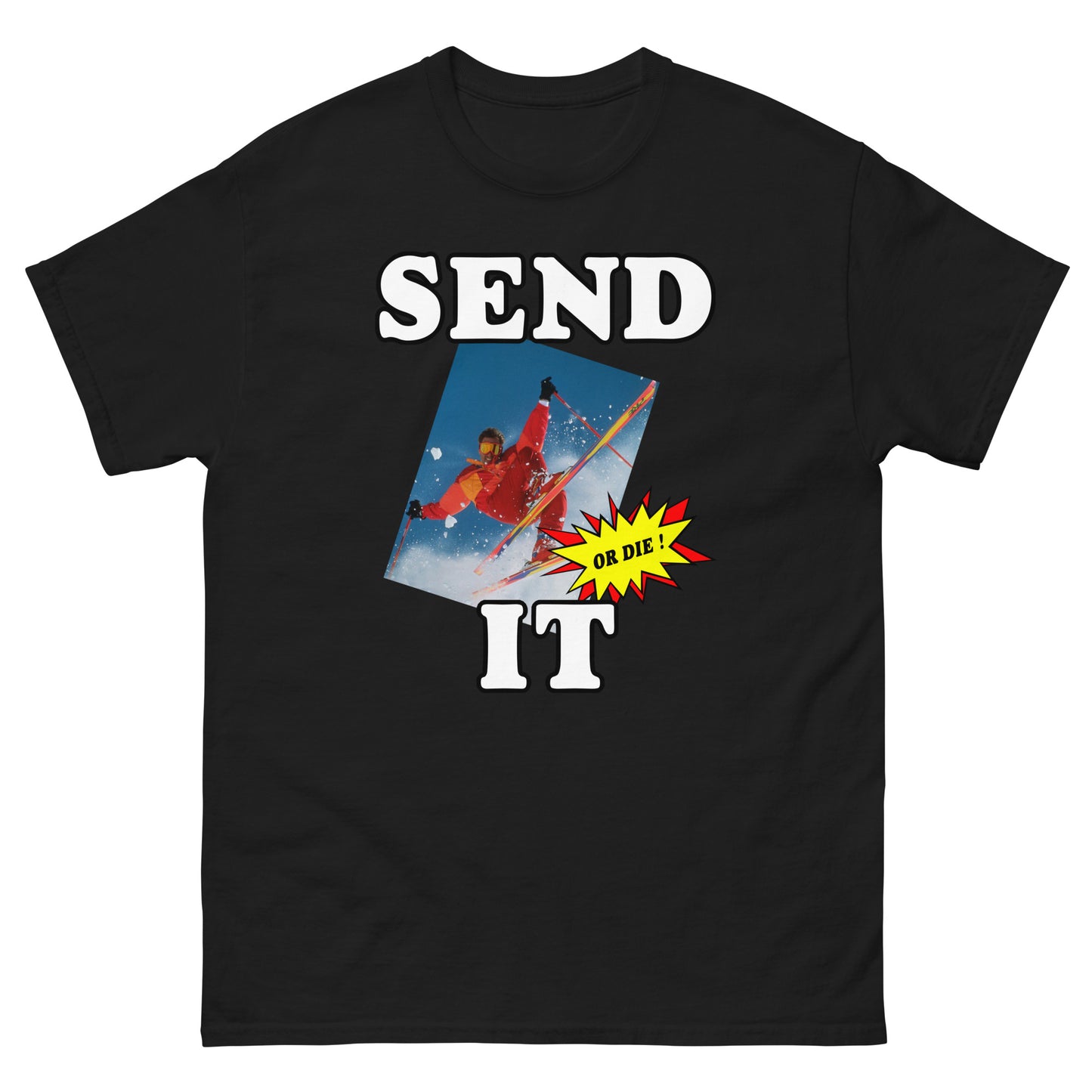 Send it or die extreme skier printed t-shirt by Whistler Shirts
