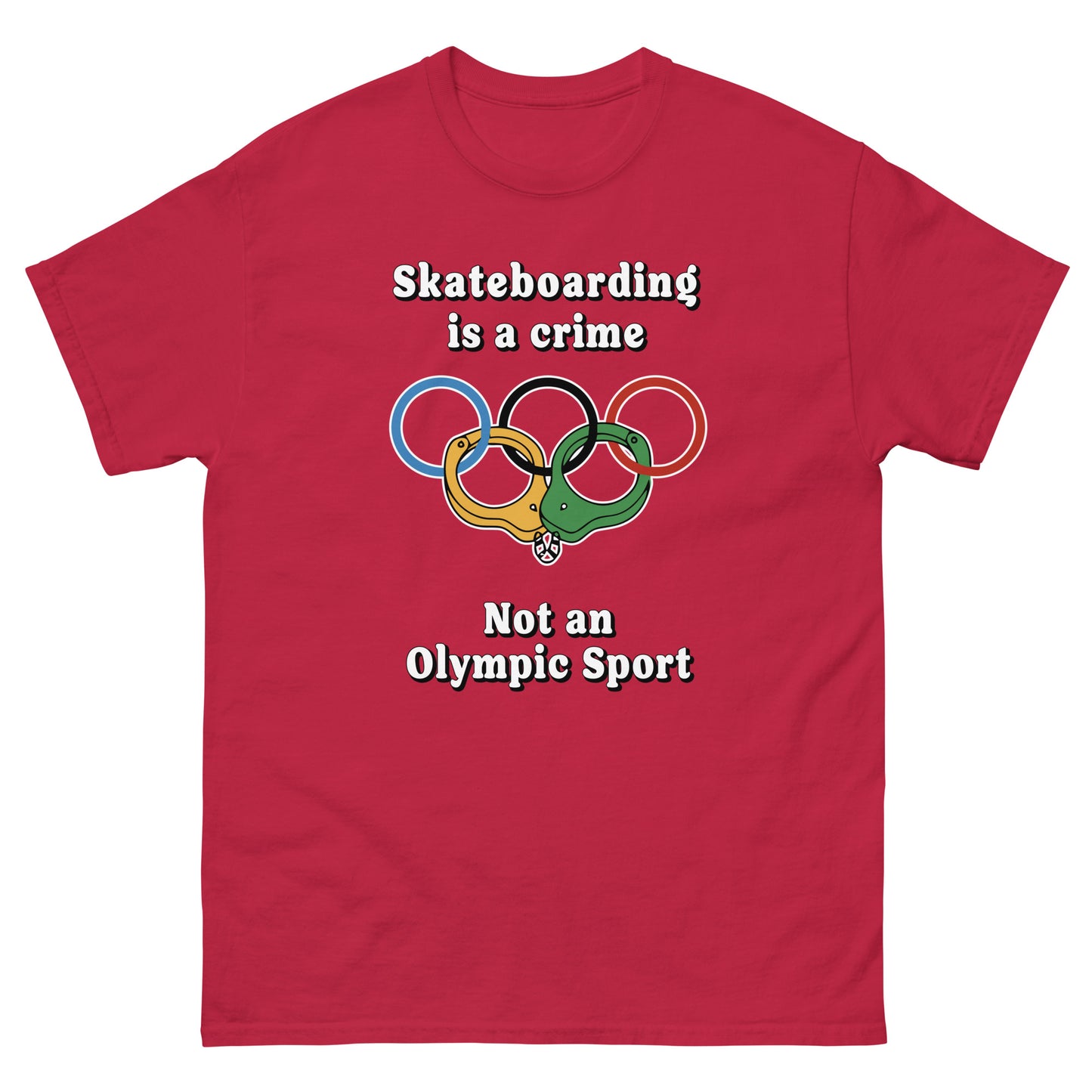 Skateboarding is a crime not an olympic sport design printed on a t-shirt by Whistler Shirts