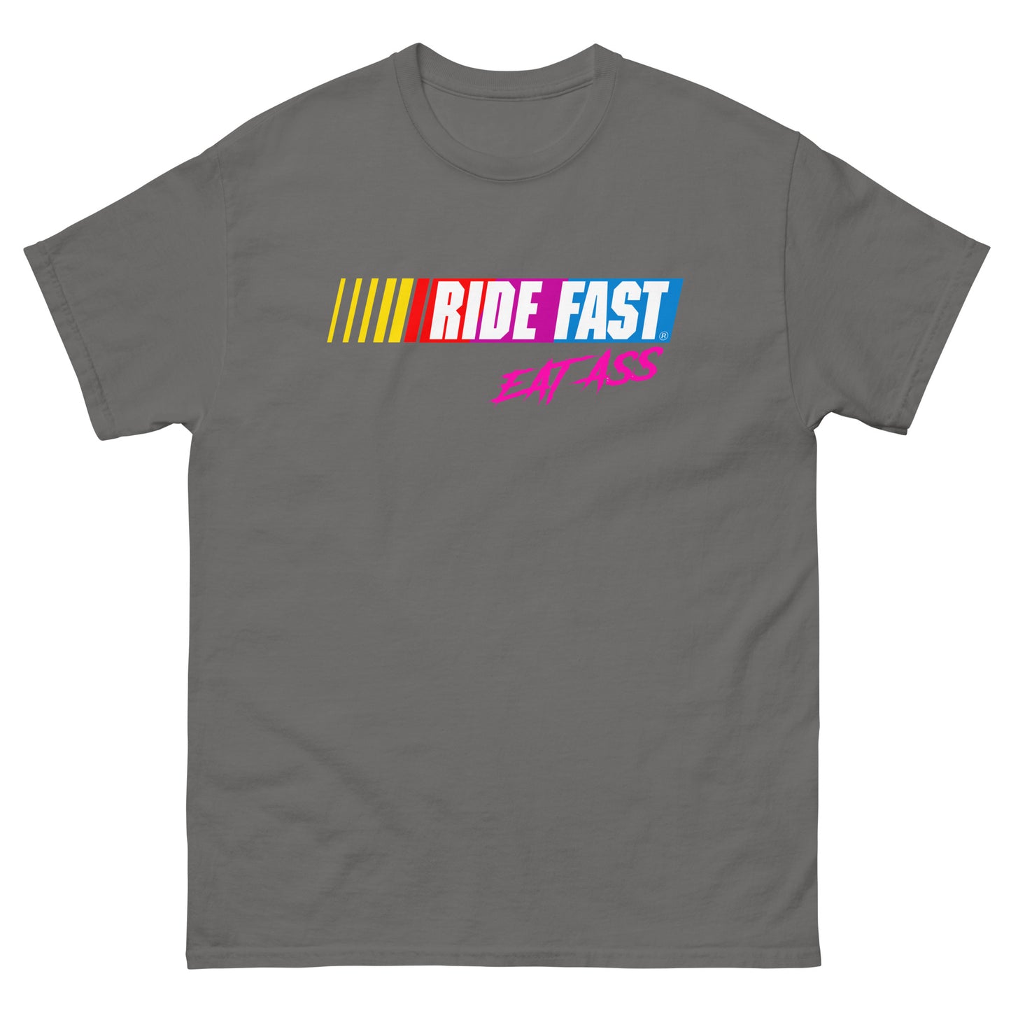 Ride fast eat ass design printed on t-shirt by Whistler Shirts