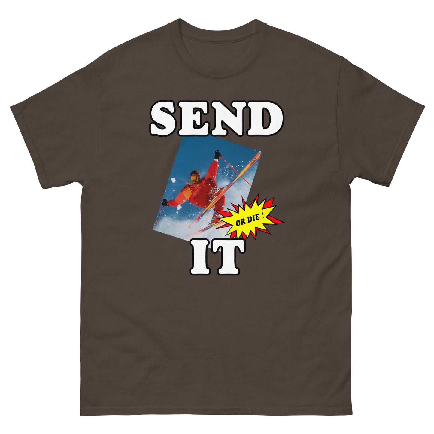 Send it or die extreme skier printed t-shirt by Whistler Shirts