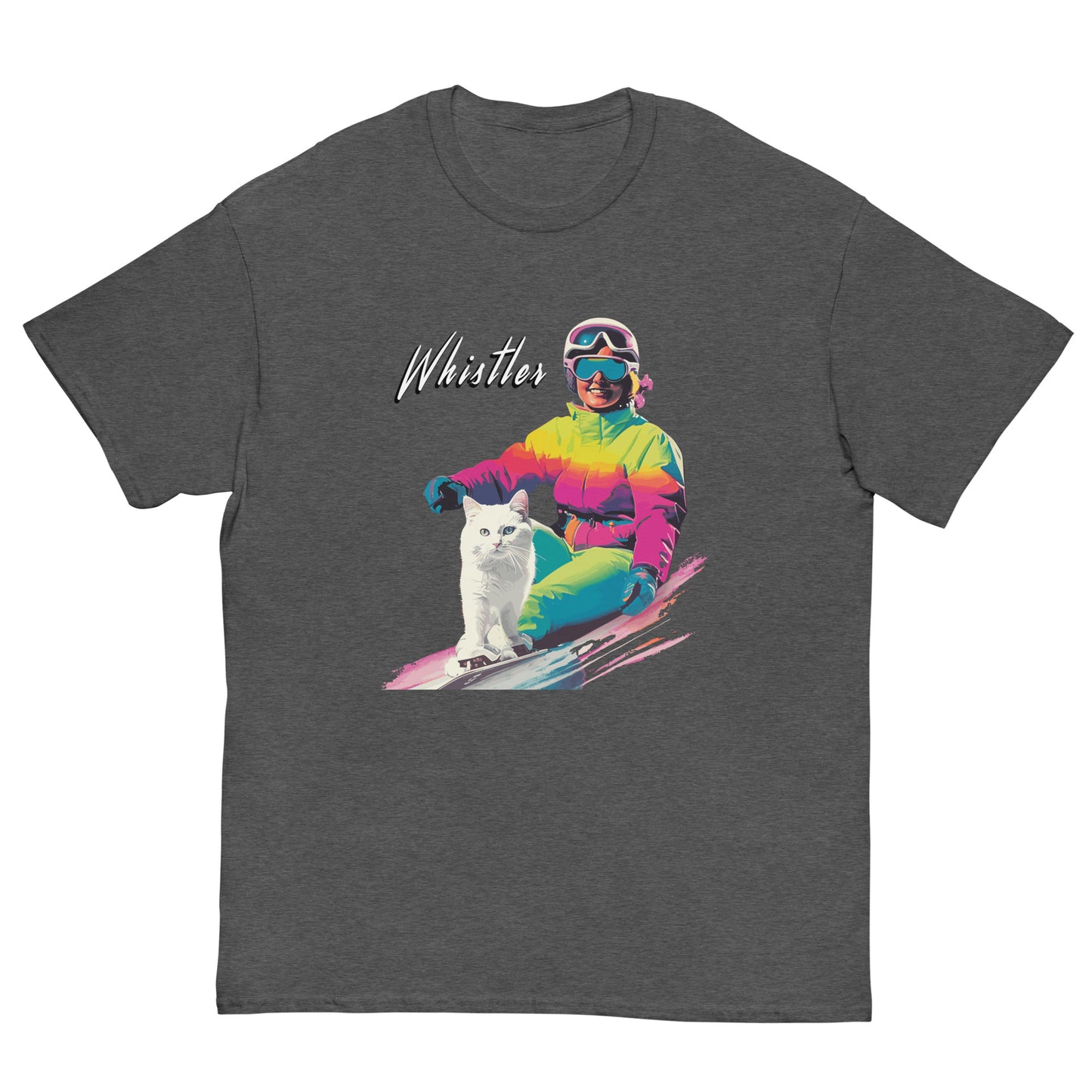 whistler skiing cat lady print t-shirt