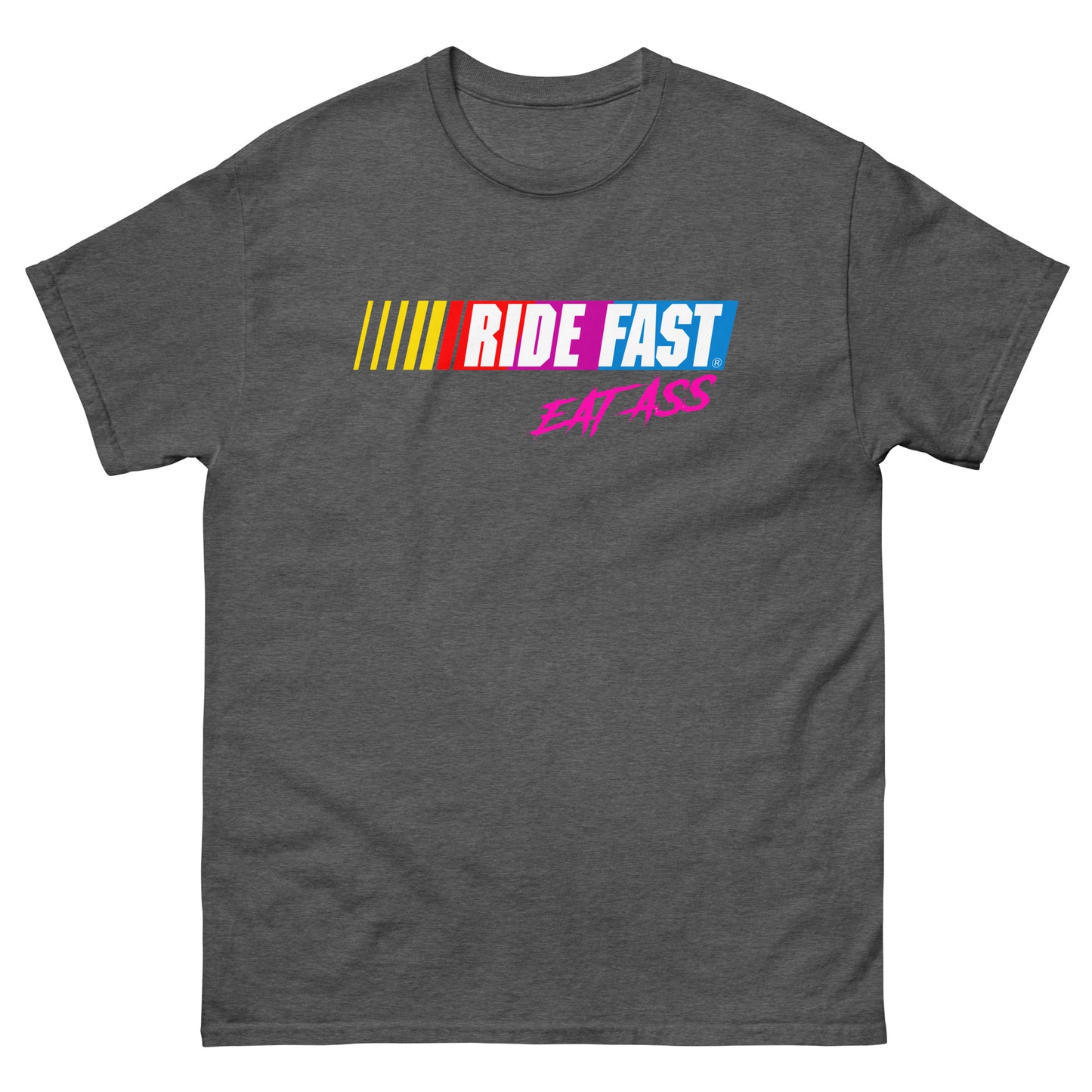 Ride fast eat ass design printed on t-shirt by Whistler Shirts