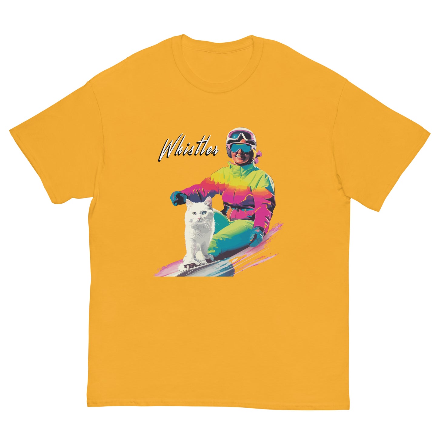whistler skiing cat lady print t-shirt