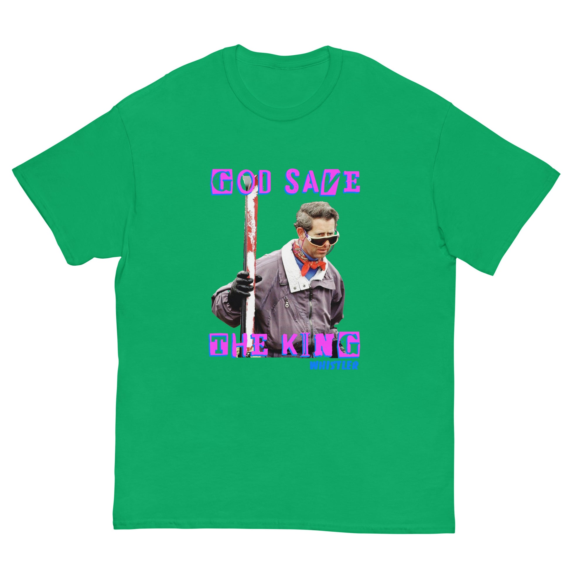 printed t-shirt god save the king whistler green