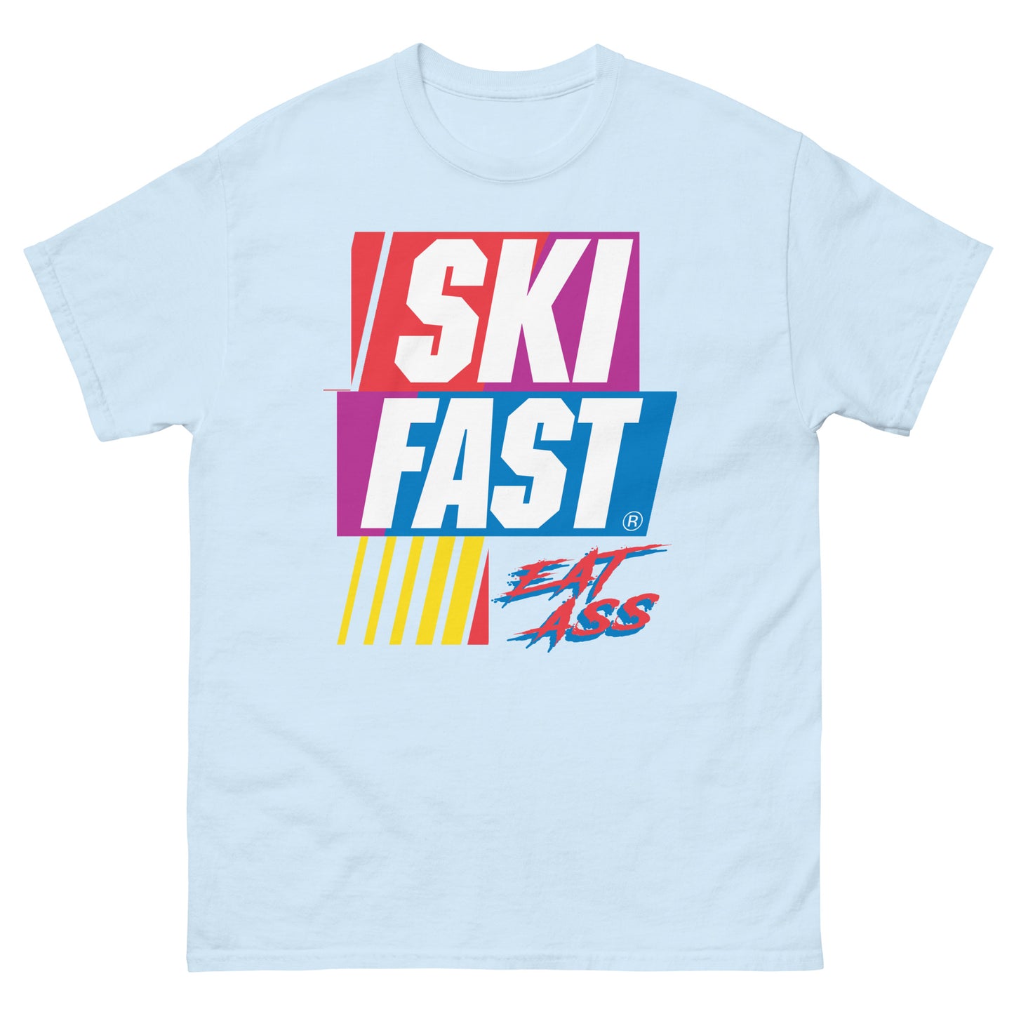 Ski fast eat ass printed on a t-shirt by Whistler Shirts