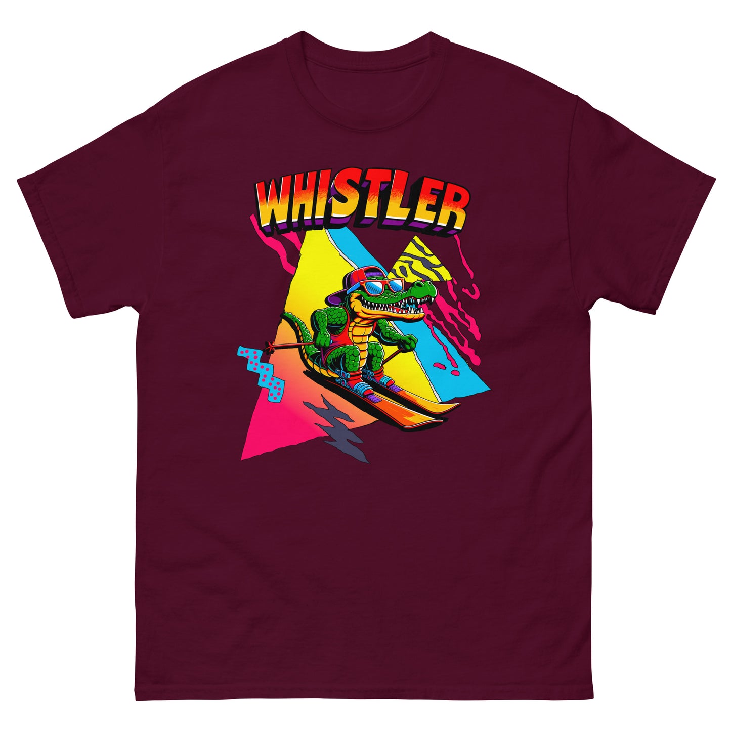 Whistler Skiing Gator Retro T-shirt printed by Whistler Shirts
