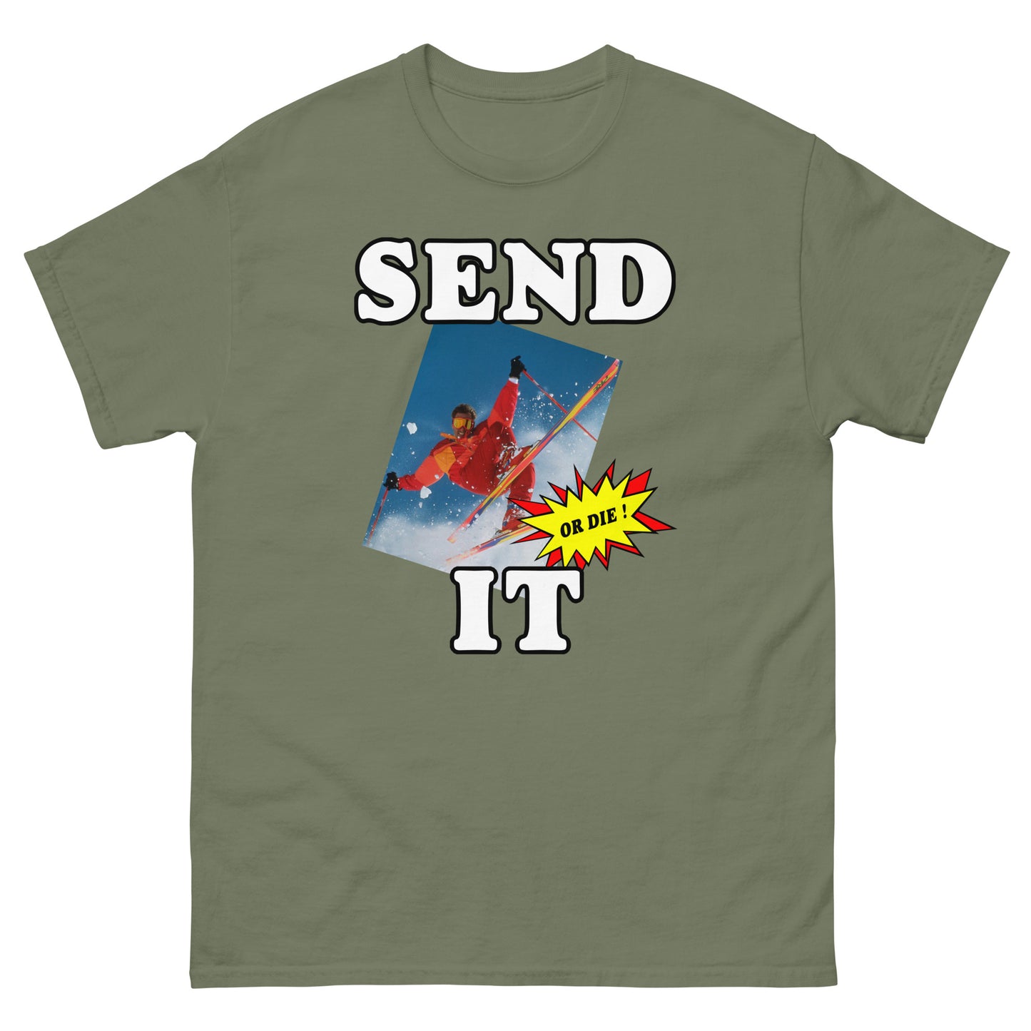 Send it or die extreme skier printed t-shirt by Whistler Shirts