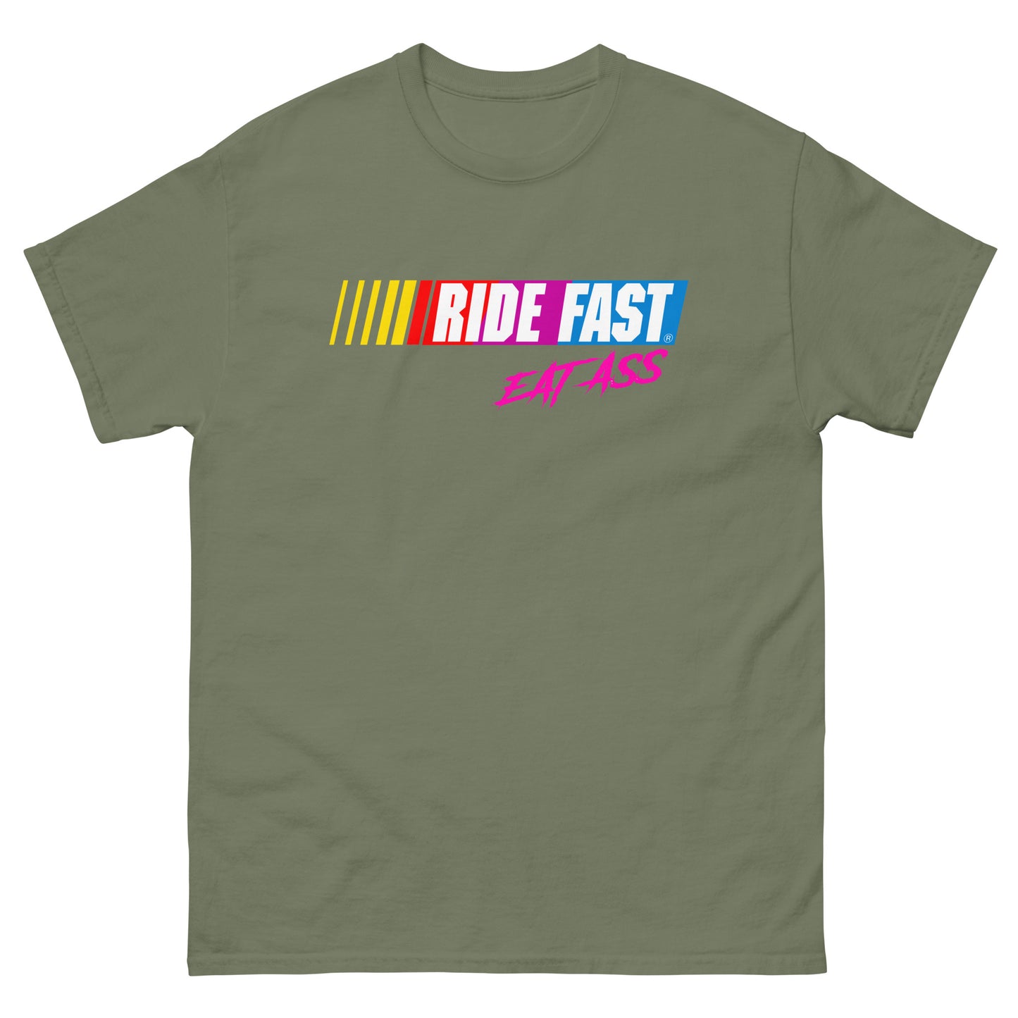 Ride fast eat ass design printed on t-shirt by Whistler Shirts