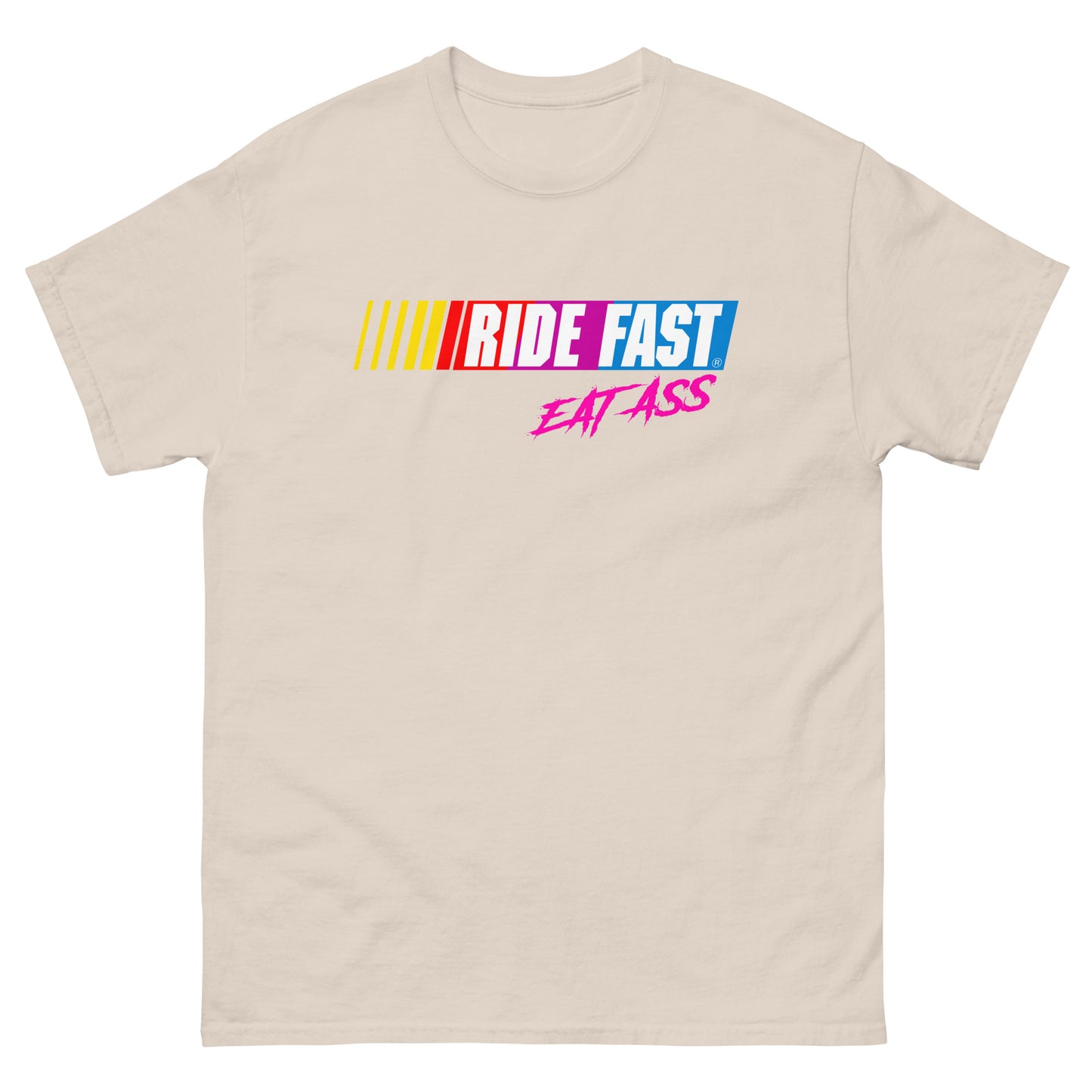 Ride fast eat ass design printed on t-shirt by Whistler Shirts