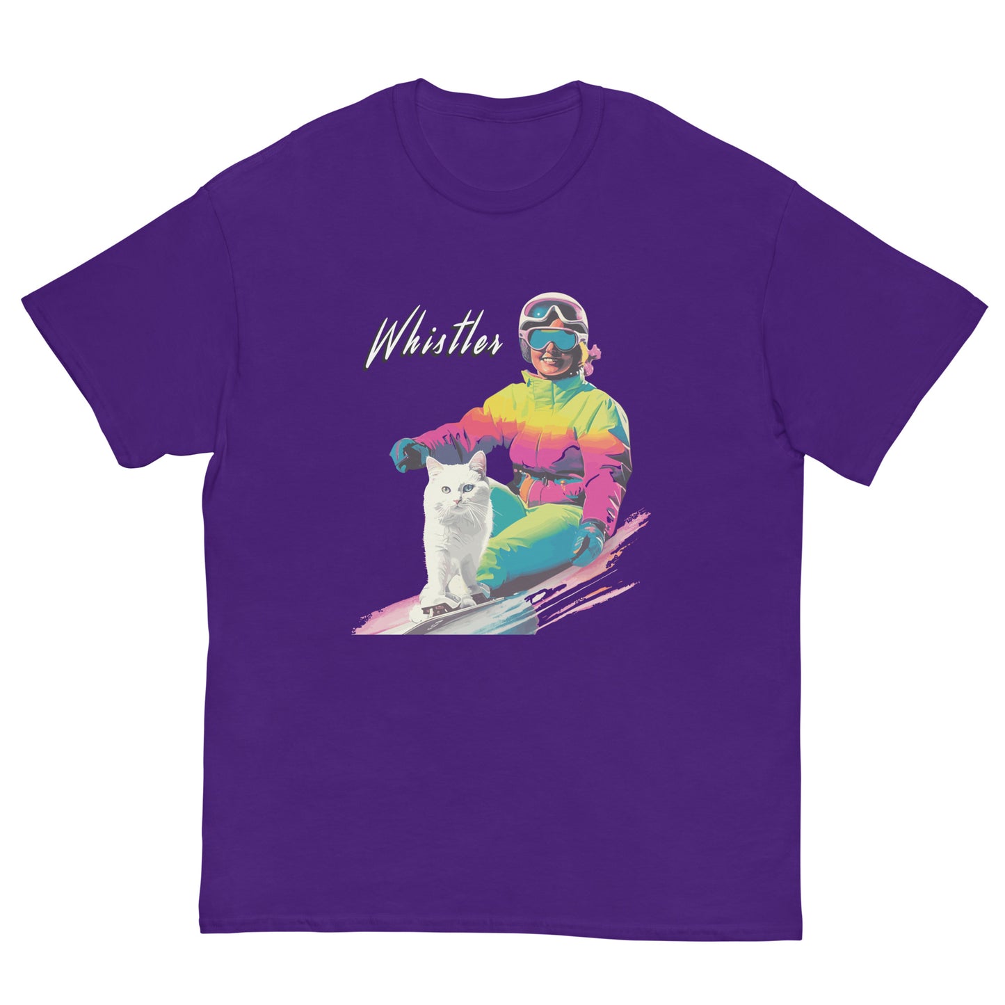 whistler skiing cat lady print t-shirt