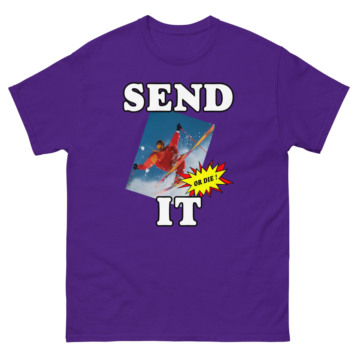 Send it or die extreme skier printed t-shirt by Whistler Shirts