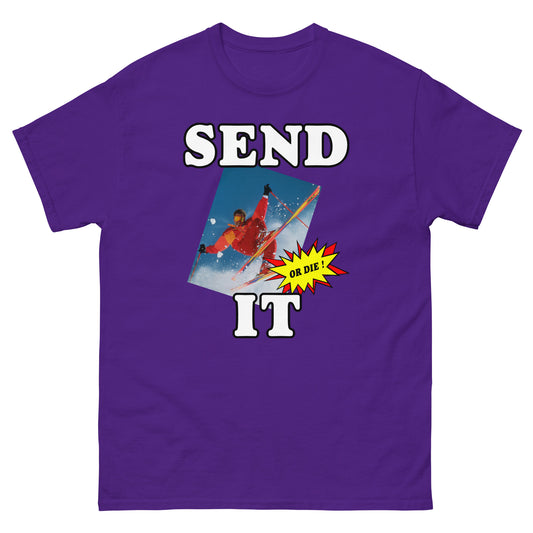 Send it or die extreme skier printed t-shirt by Whistler Shirts