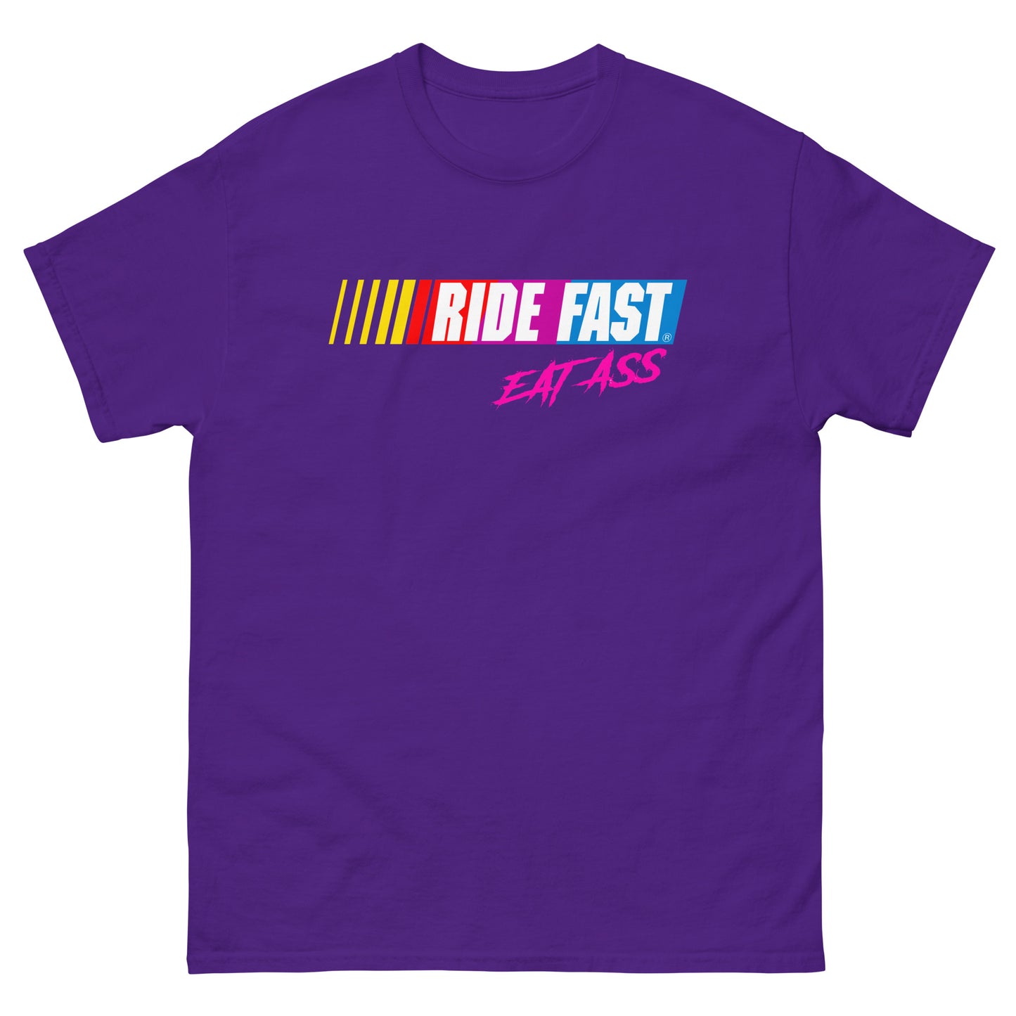 Ride fast eat ass design printed on t-shirt by Whistler Shirts