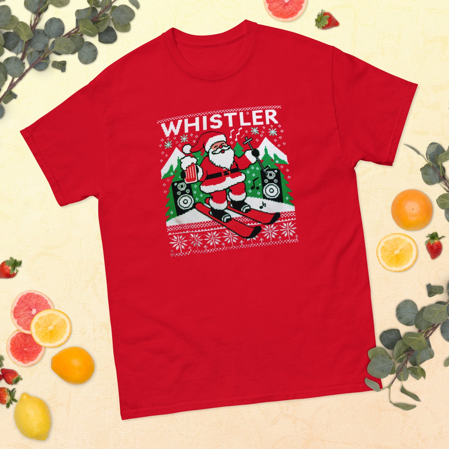 Skiing santa raving in whistler ugly christmas sweater, printed by Whistler shirts