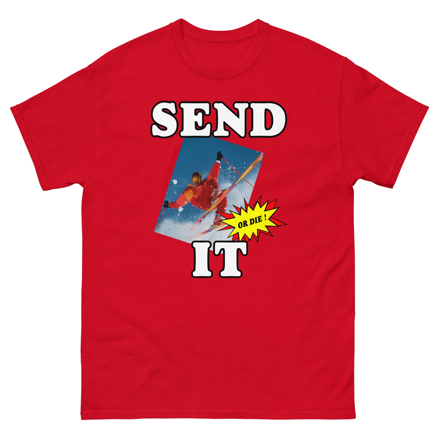 Send it or die extreme skier printed t-shirt by Whistler Shirts