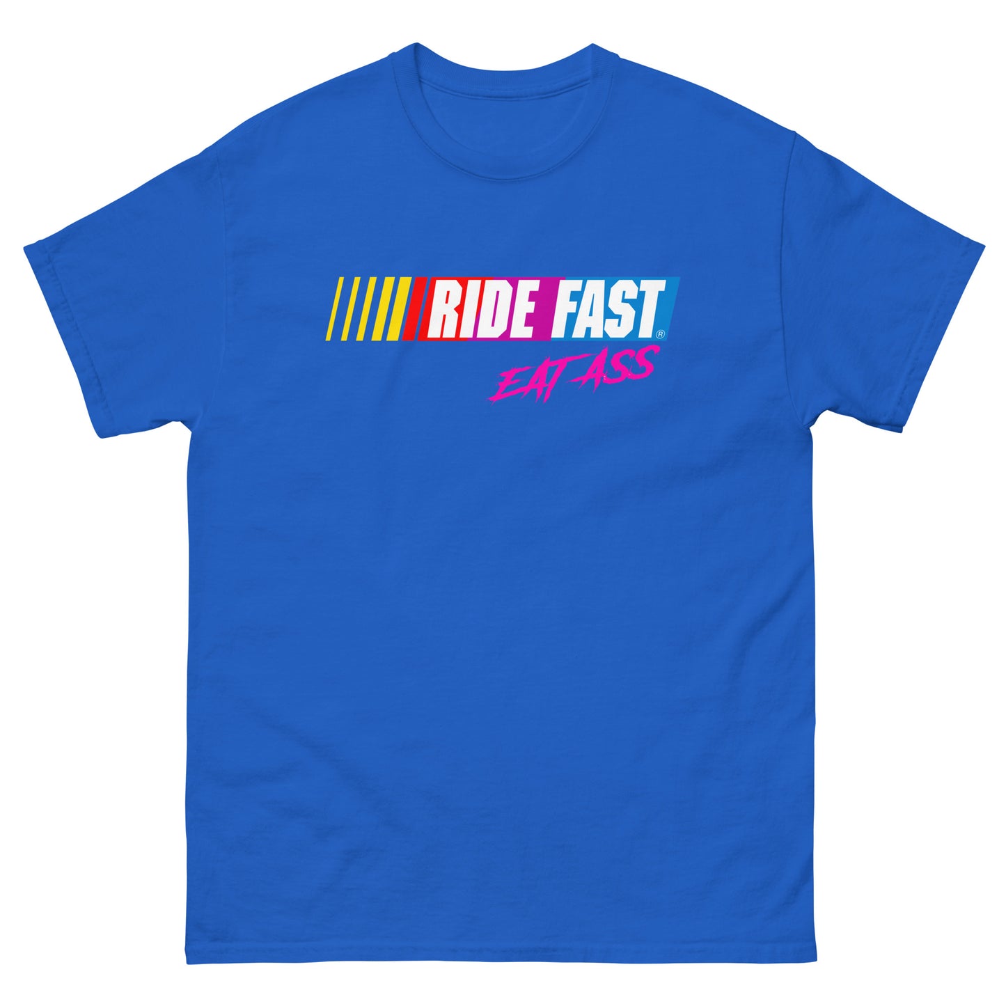 Ride fast eat ass design printed on t-shirt by Whistler Shirts