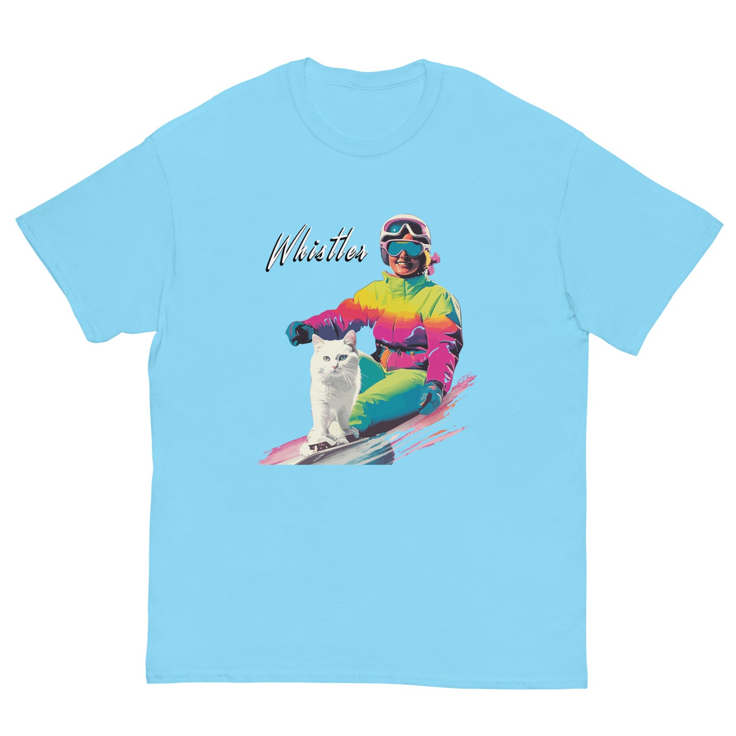 whistler skiing cat lady print t-shirt