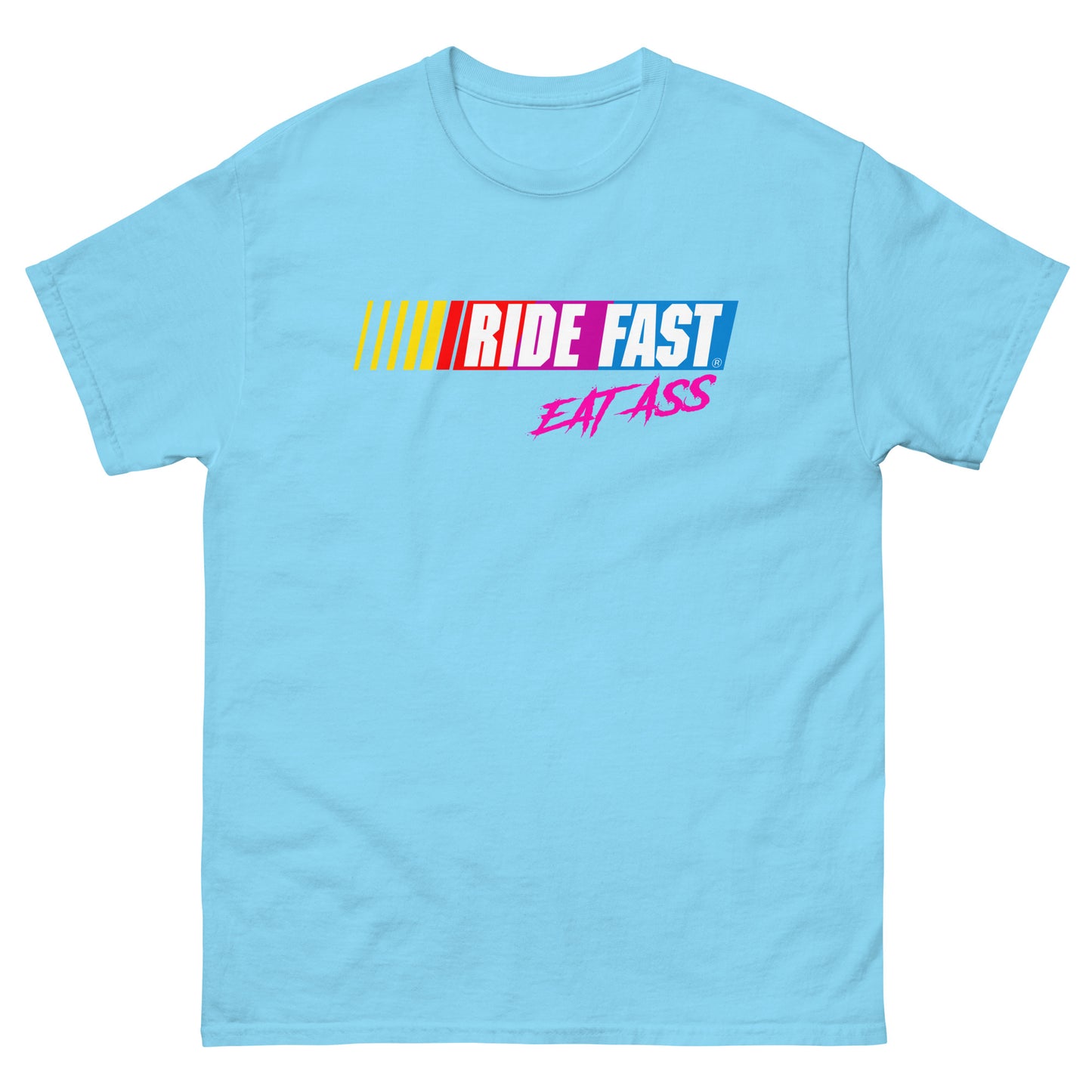 Ride fast eat ass design printed on t-shirt by Whistler Shirts