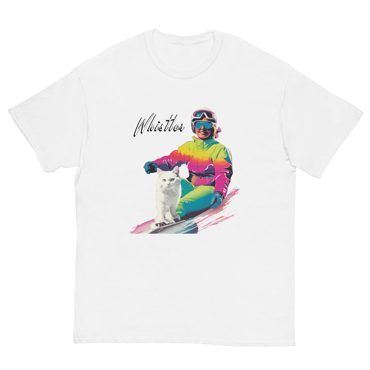 whistler skiing cat lady print t-shirt