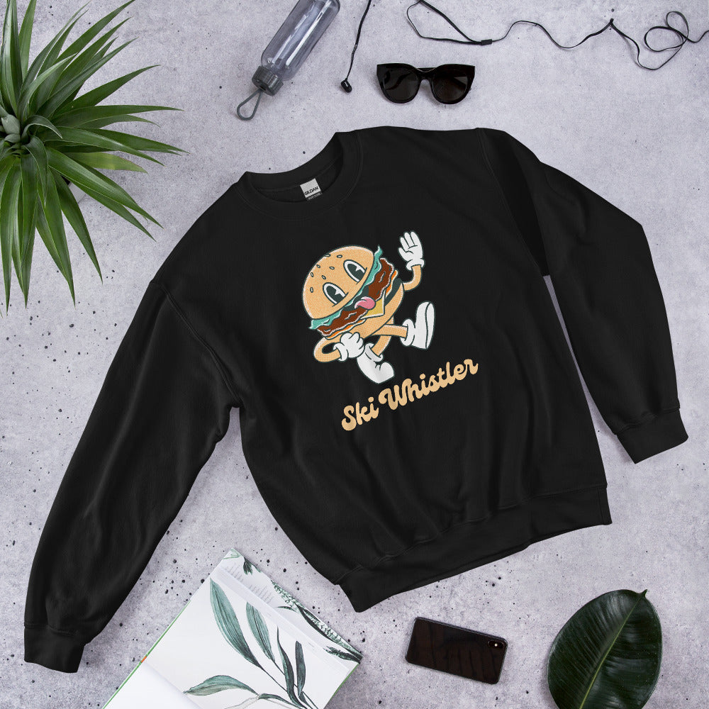 Ski Whistler Hamburger Man Crewneck Sweatshirt