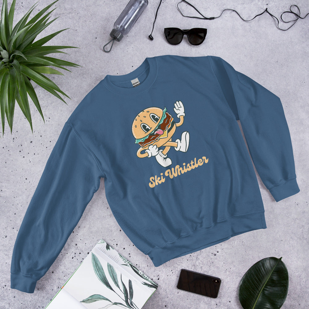 Ski Whistler Hamburger Man Crewneck Sweatshirt