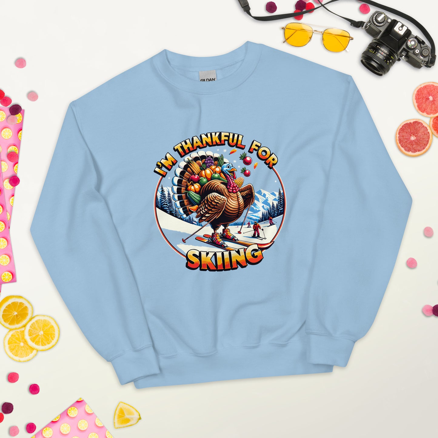 I'm Thankful for Skiing Turkey Crewneck Sweatshirt