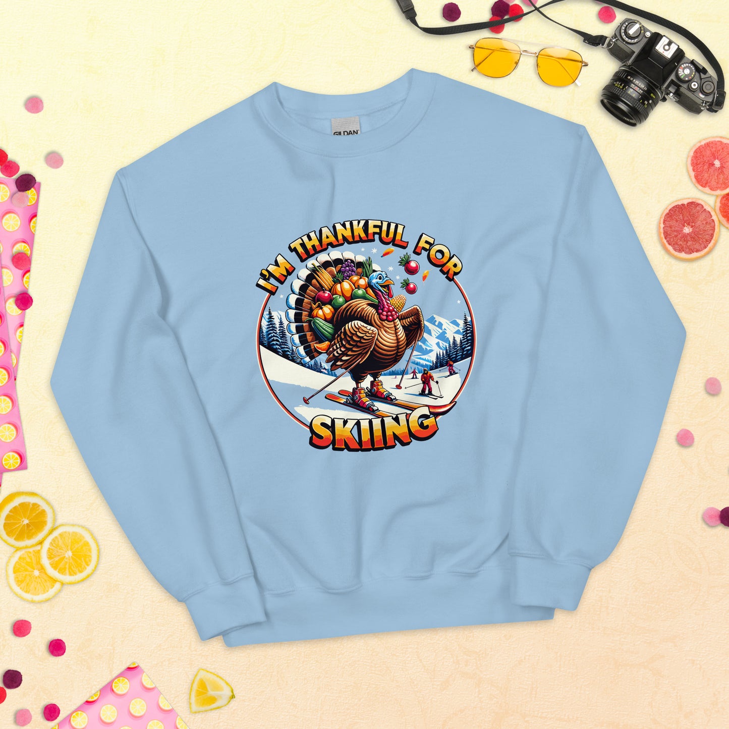 I'm Thankful for Skiing Turkey Crewneck Sweatshirt