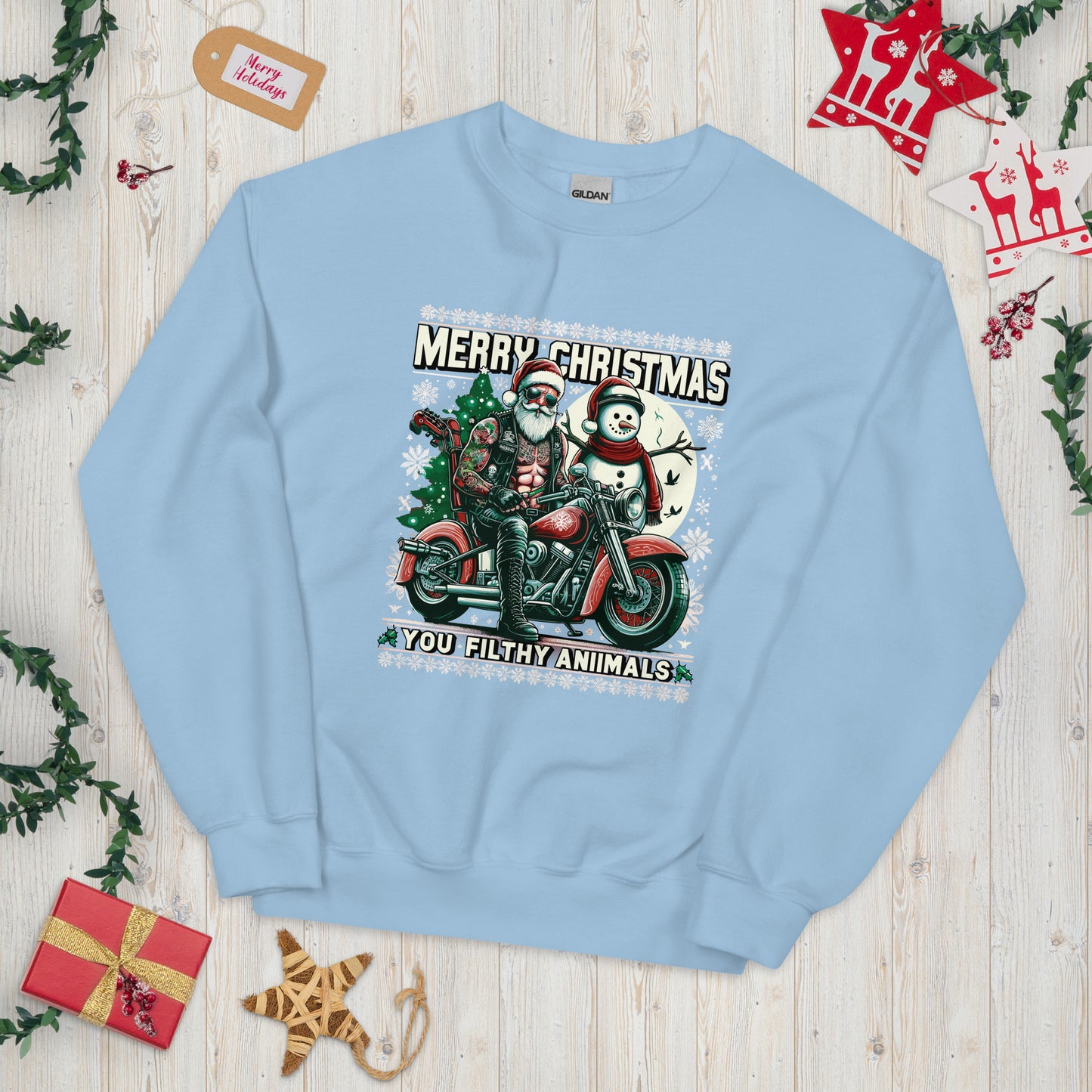 Merry Christmas you filthy animals biker santa ugly christmas sweater