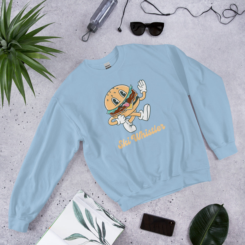 Ski Whistler Hamburger Man Crewneck Sweatshirt