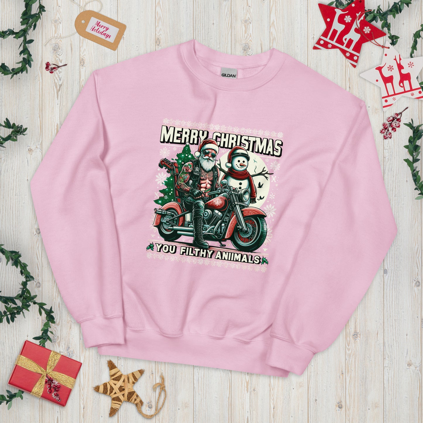 Merry Christmas you filthy animals biker santa ugly christmas sweater
