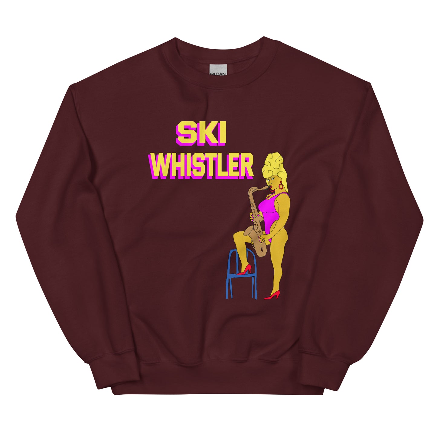 Ski Whistler saxaphone simpsons lady printed crewneck