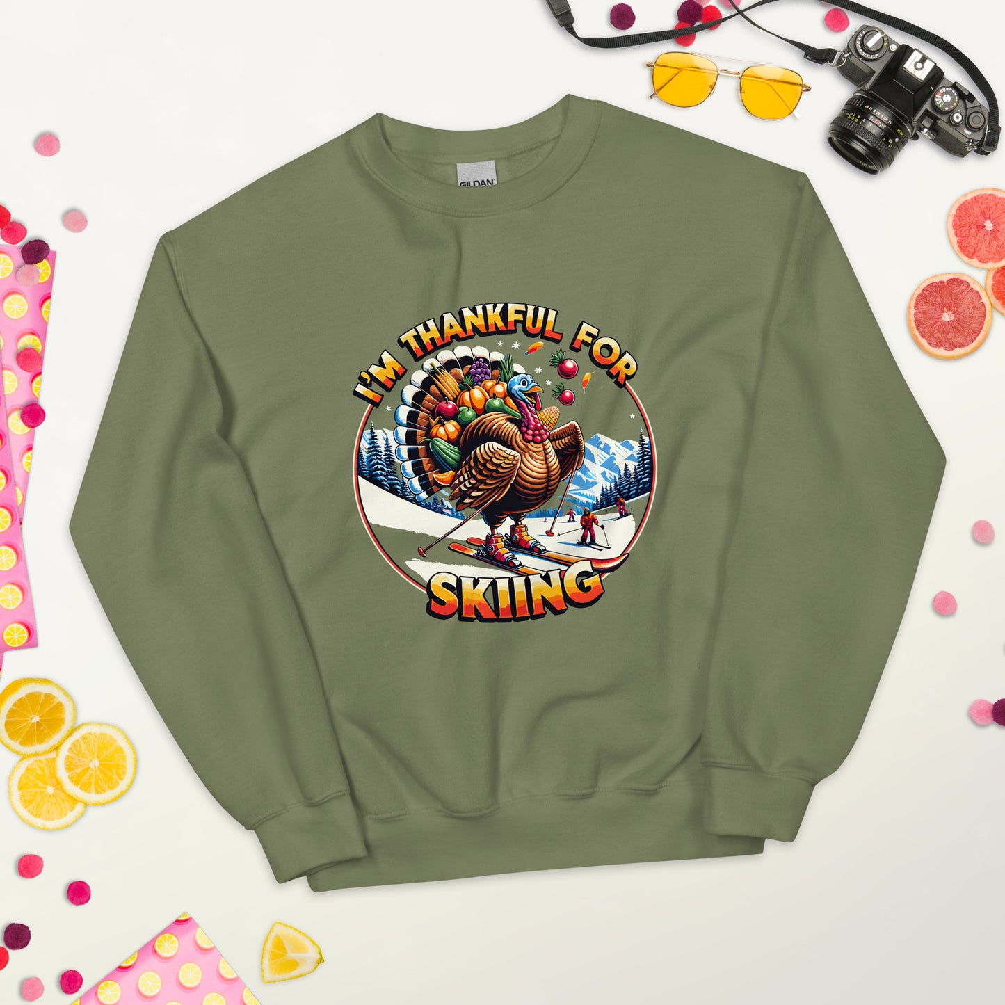 I'm Thankful for Skiing Turkey Crewneck Sweatshirt