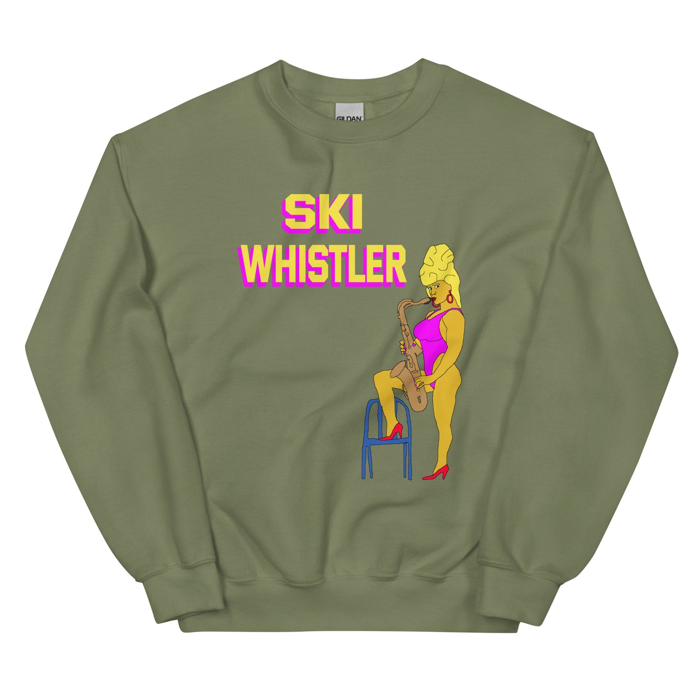 Ski Whistler saxaphone simpsons lady printed crewneck