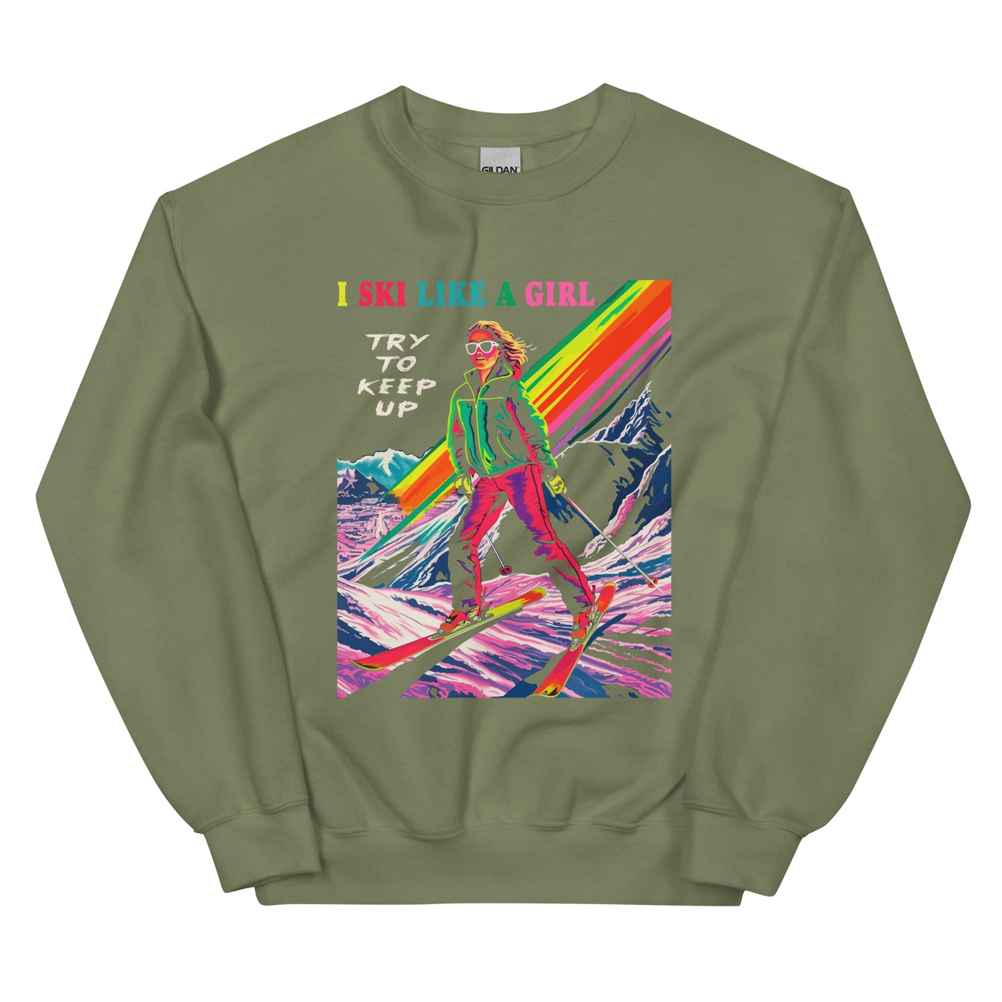 crewneck with i ski like a girl print