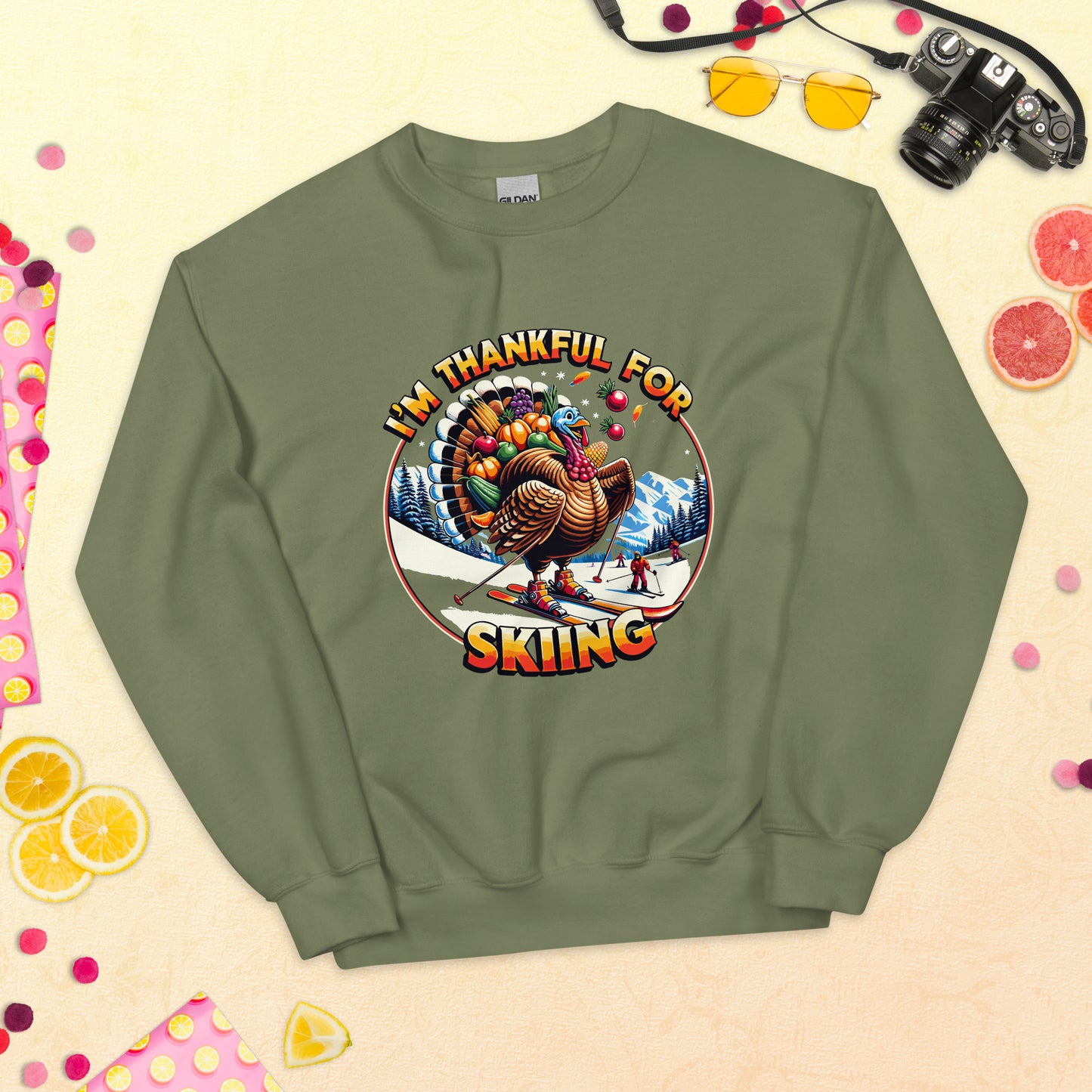 I'm Thankful for Skiing Turkey Crewneck Sweatshirt