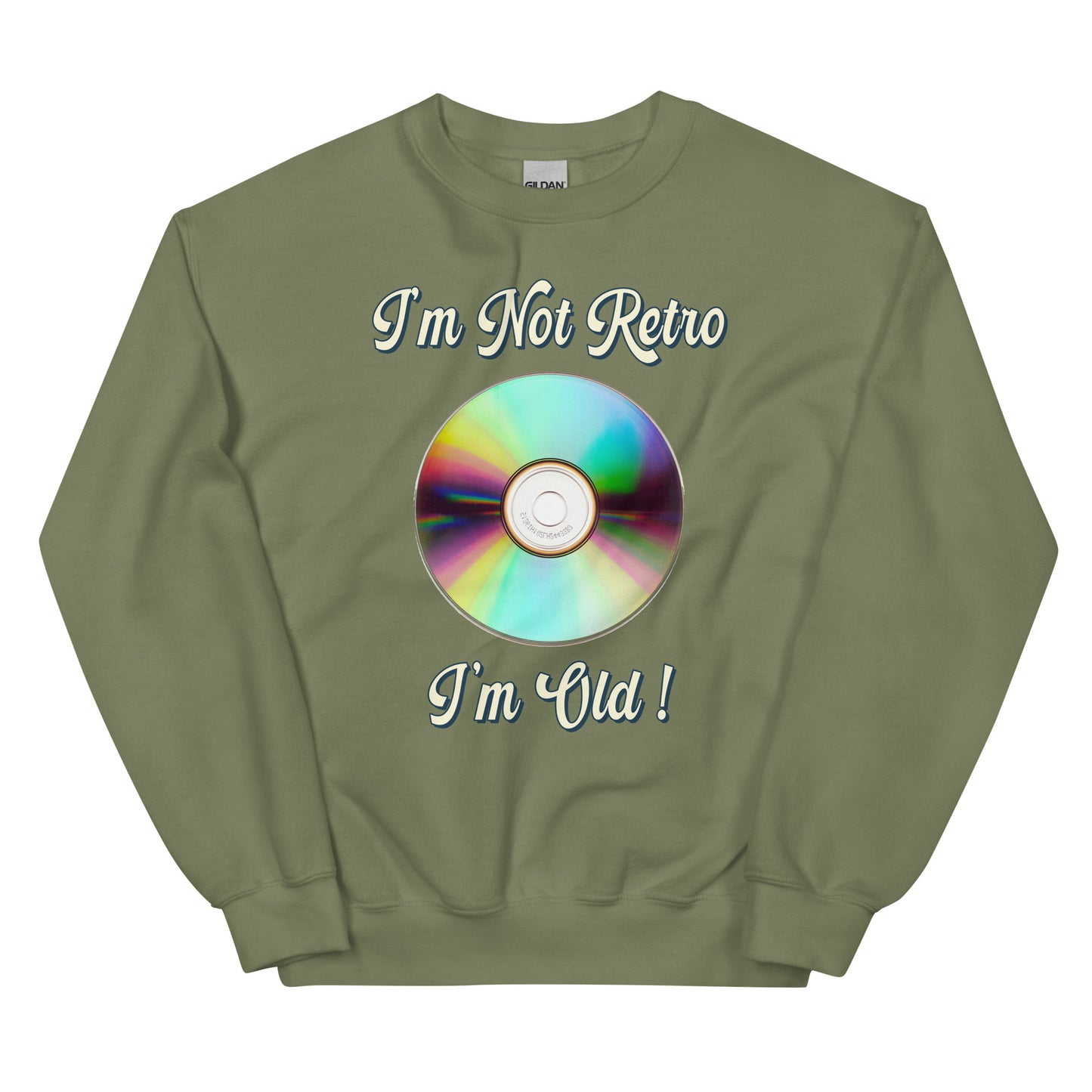 I'm not retro I'm old with picture of cd printed crewneck sweatshirt by Whistler Shirts