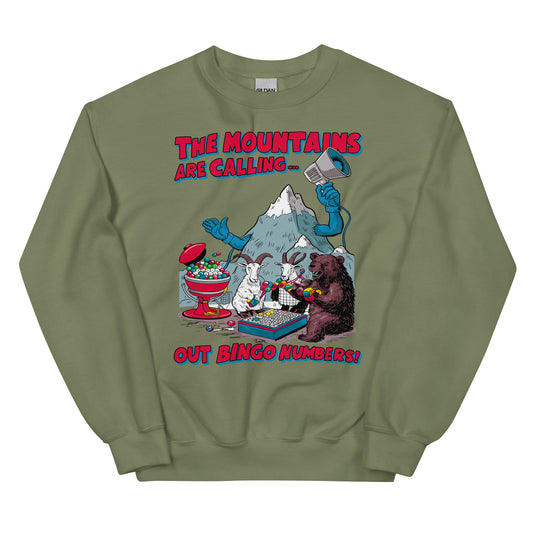 The Mountains Are Calling Out Bingo Numbers Crewneck Sweatshirt