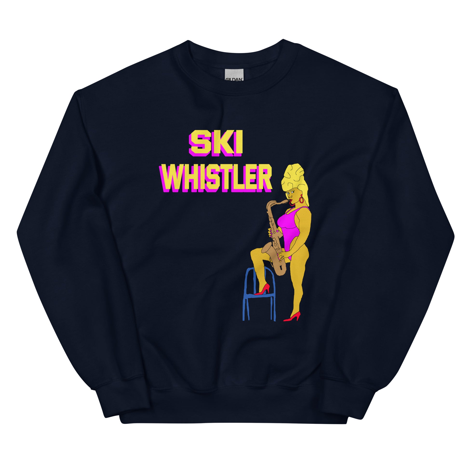 Ski Whistler saxaphone simpsons lady printed crewneck