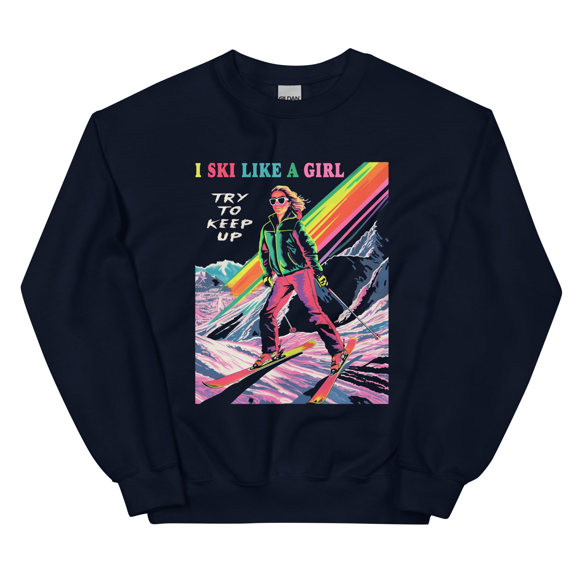 crewneck with i ski like a girl print