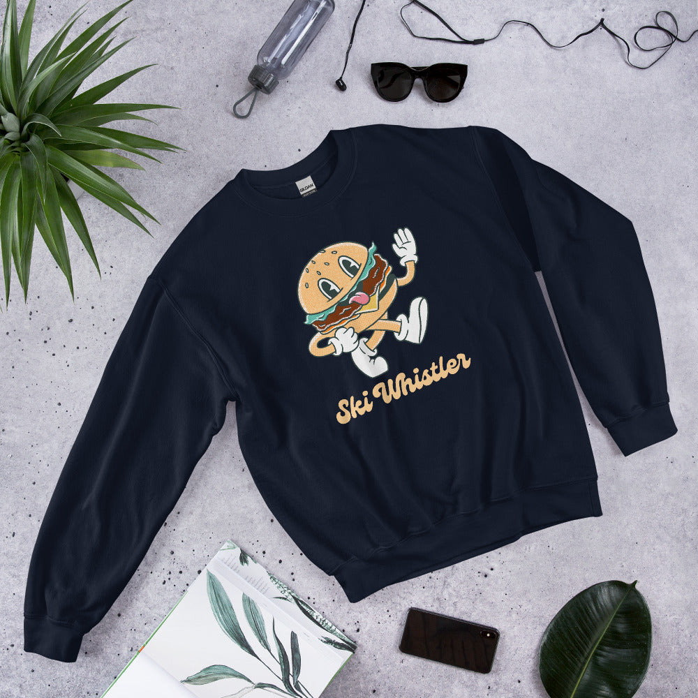 Ski Whistler Hamburger Man Crewneck Sweatshirt