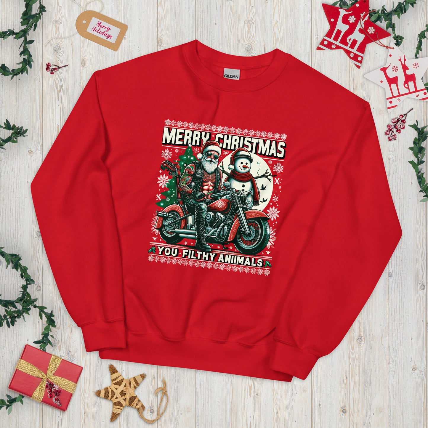 Merry Christmas you filthy animals biker santa ugly christmas sweater