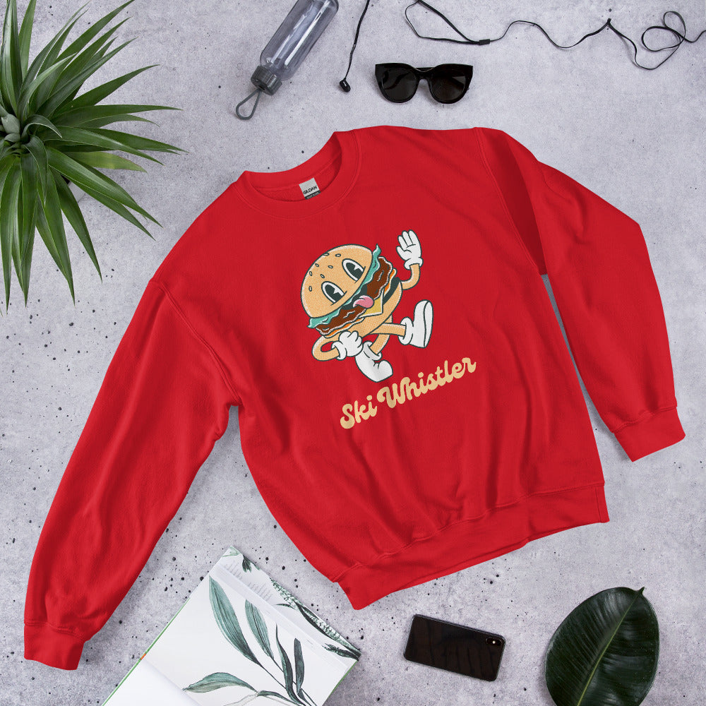 Ski Whistler Hamburger Man Crewneck Sweatshirt