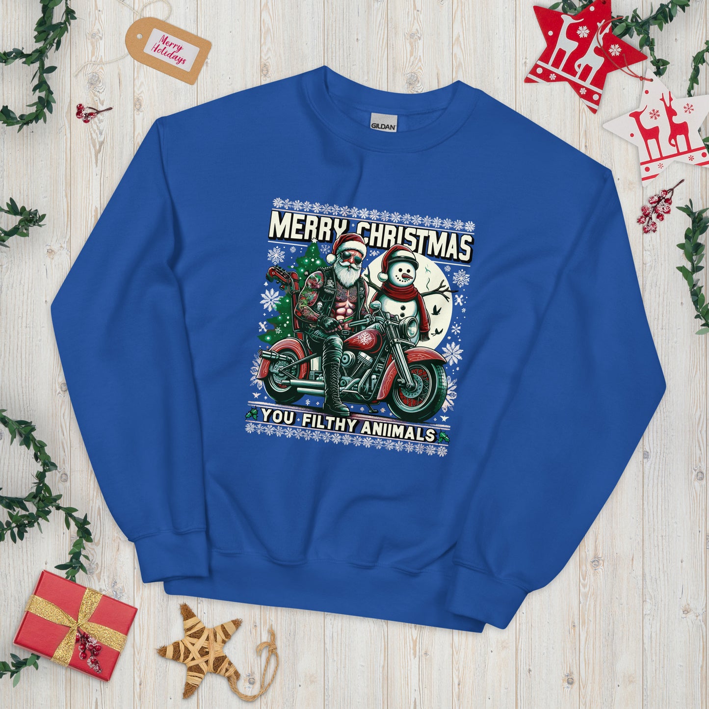 Merry Christmas you filthy animals biker santa ugly christmas sweater