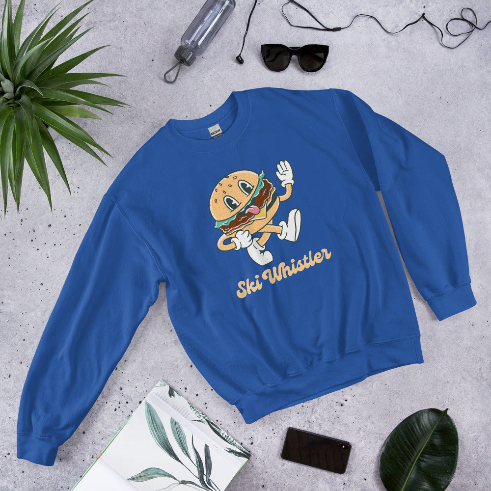 Ski Whistler Hamburger Man Crewneck Sweatshirt