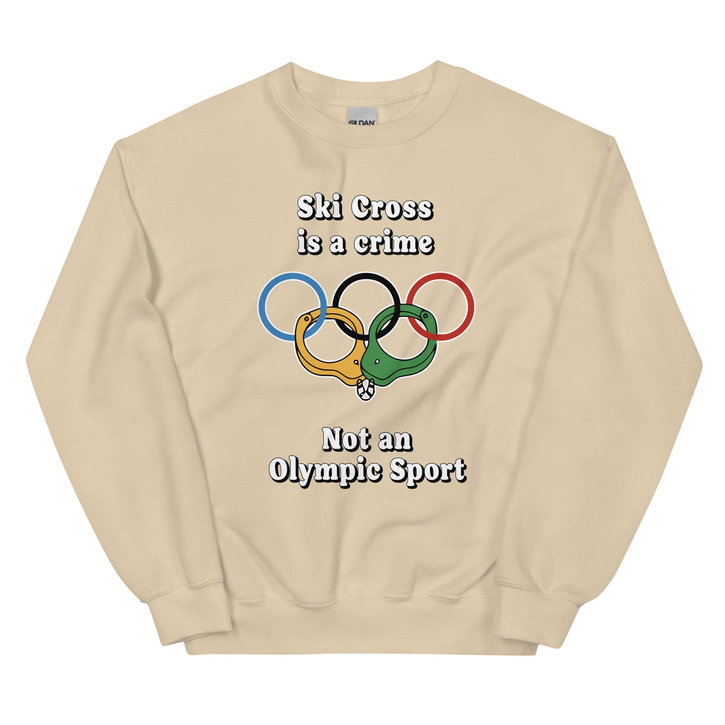 Ski Cross is a crime not an olympic sport design printed on a crewneck sweatshirt by Whistler Shirts