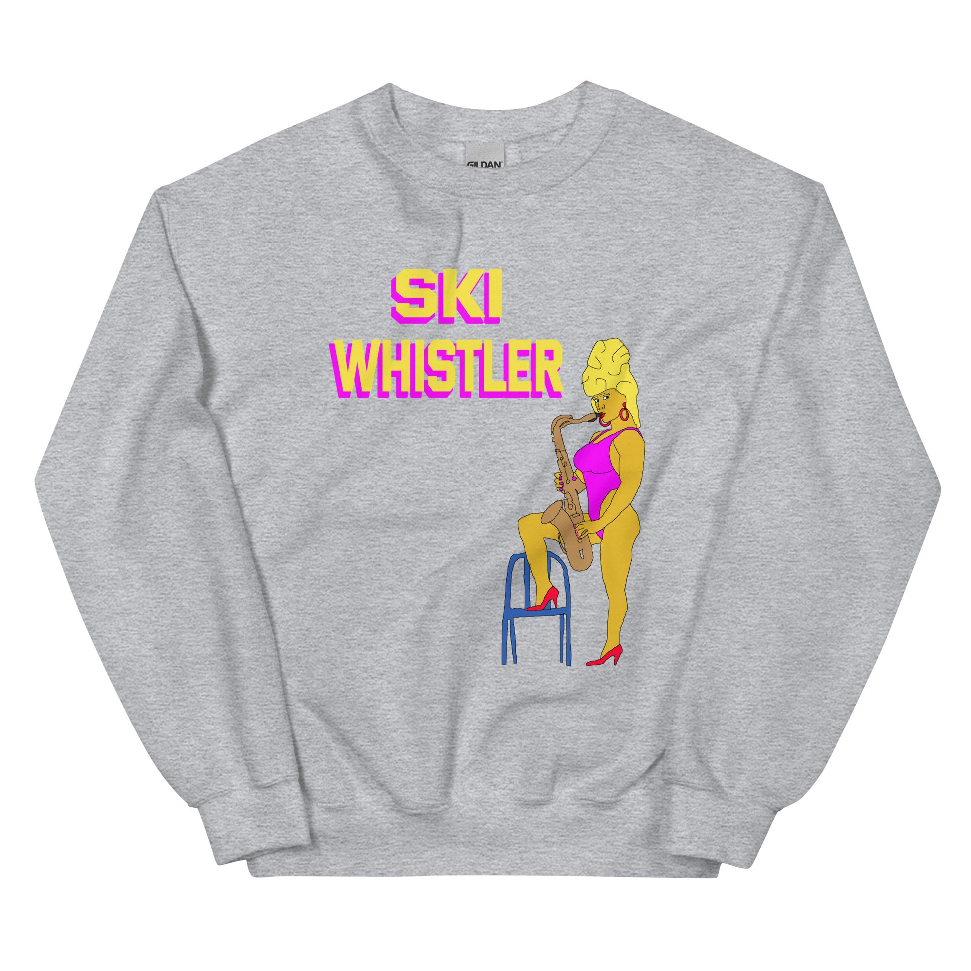 Ski Whistler saxaphone simpsons lady printed crewneck