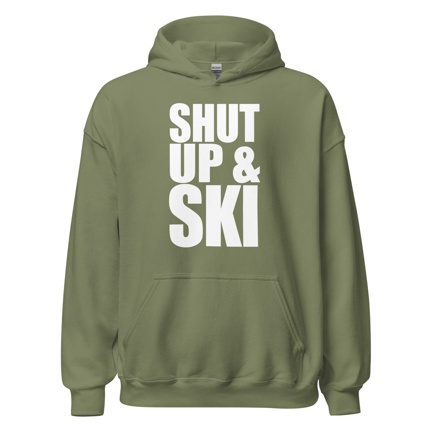 Shut up and ski printed on hoodie by Whistler Shirts