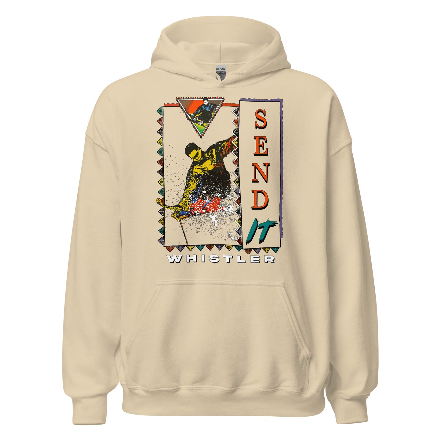 Send it Whistler printed on a hoodie by Whistler Shirts